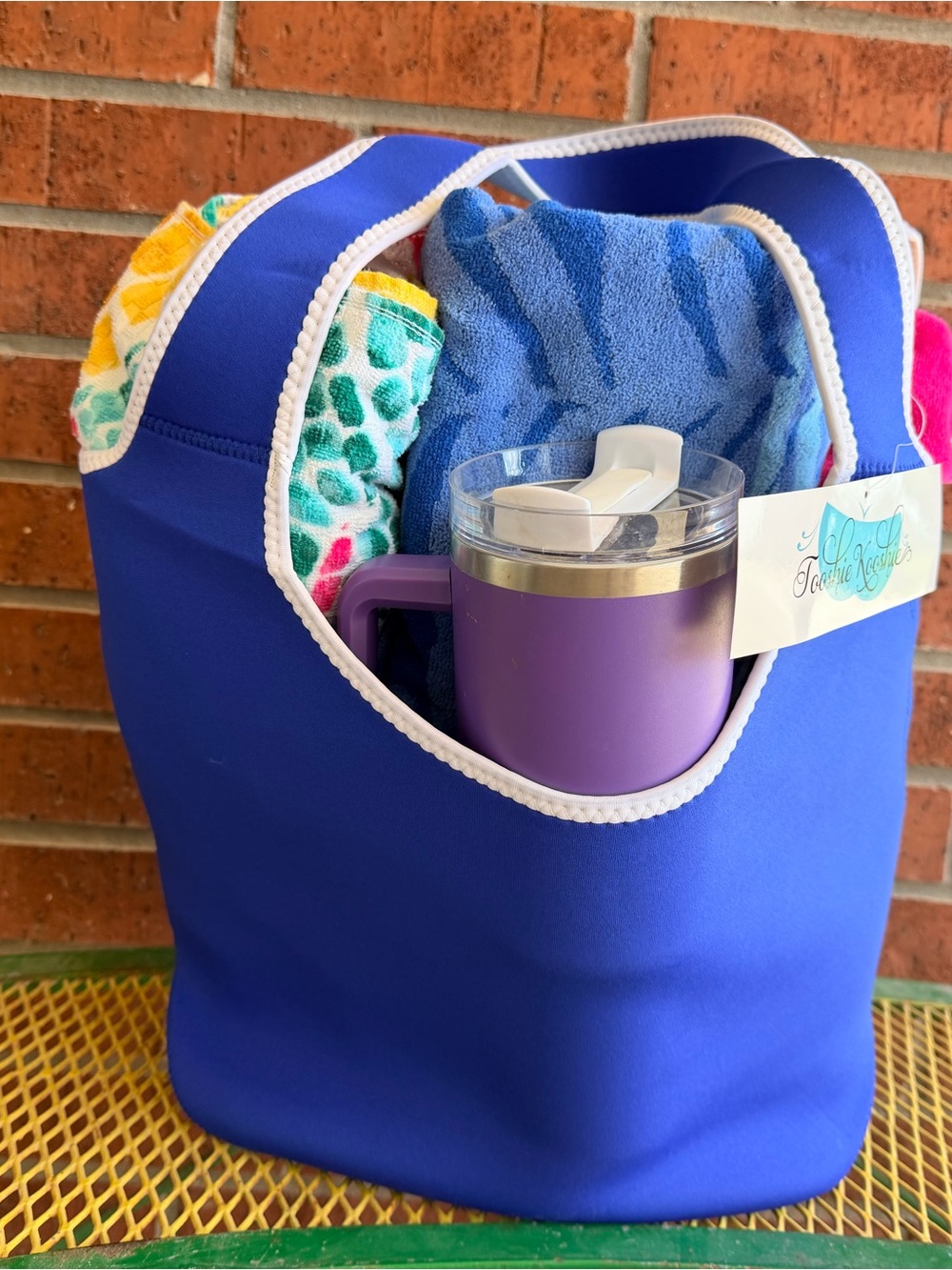 NWT Royal Blue Neoprene Tote with White Trim